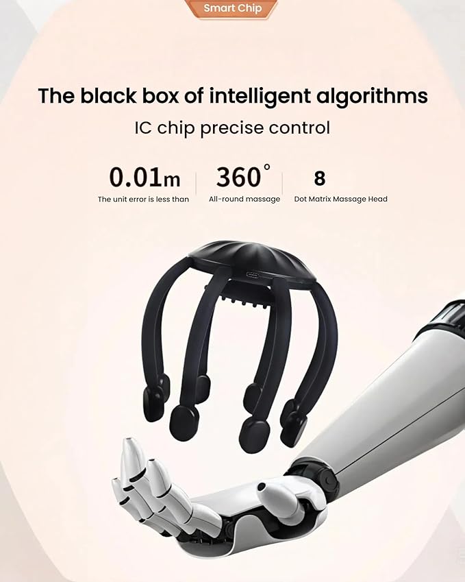 360° Electric Scalp Massager with 8 Nodes, 4 Modes – Rechargeable Head Massager for Stress Relief, Headache & Sleep Aid, Portable Design