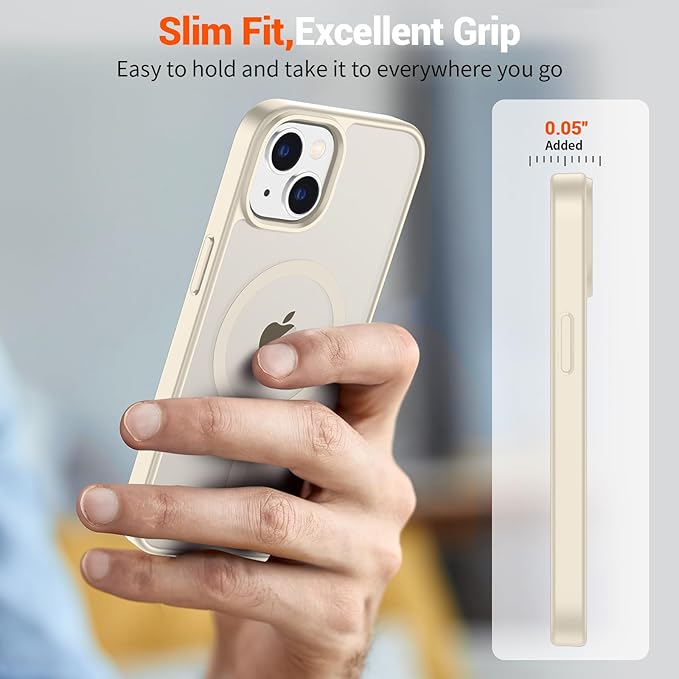 SUPFINE Magnetic for iPhone 15 Plus Case & iPhone 14 Plus Case(Compatible with MagSafe)(Military Grade Drop Protection) Slim Translucent Shockproof with Anti-Fingerprint Phone Case,Antique White