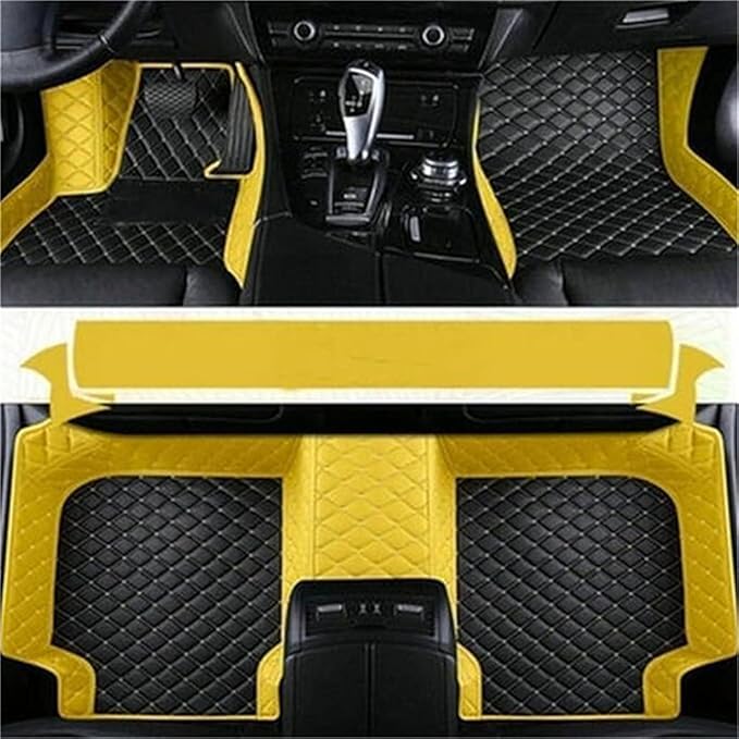 Custom Car Mats All Weather Fit Automotive Floor Mats PU Leather Protector Mat for Most Sedan, SUV, Truck Floor Mats (Black Yellow)