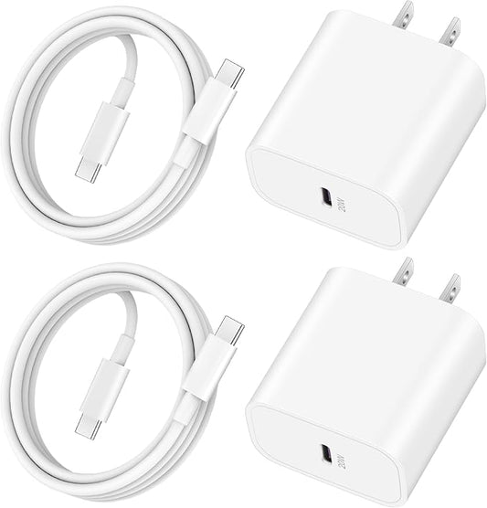 20W Fast Charger for iPhone 17/17 Pro Max/Air/17e/16/16 Pro Max/Plus, iPad Pro 13/12.9/11 inch, iPad 10th/Mini 6, AirPods, 2Pack USB C Wall Charger Type C Fast Charging Block with 3FT USB C to C Cable