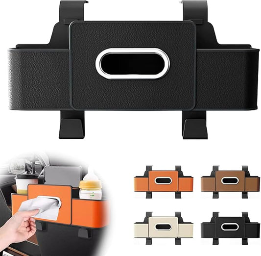 Car Back Seat Organizer, Multifunctional Car Seat Back Storage Box with 2 Cup Holders, Tissue Box for Hold Phones,Snacks, Drinks, Handbags (Black)