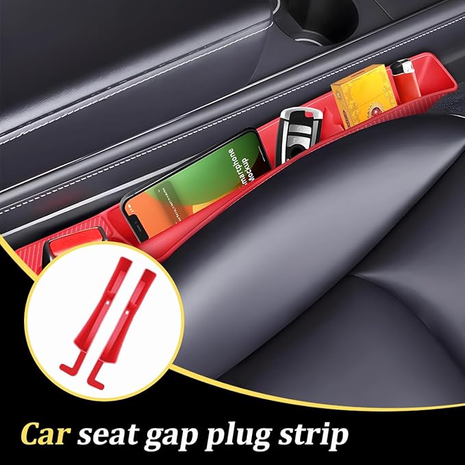Car Seat Gap Filler, 2PCS Anti-Drop Multifunctional Vehicle Seat Side Space Organizer with 2 Storage Areas, Automotive Interior Chair Side Plug Strip, Universal for SUV Sedan Truck (Red)