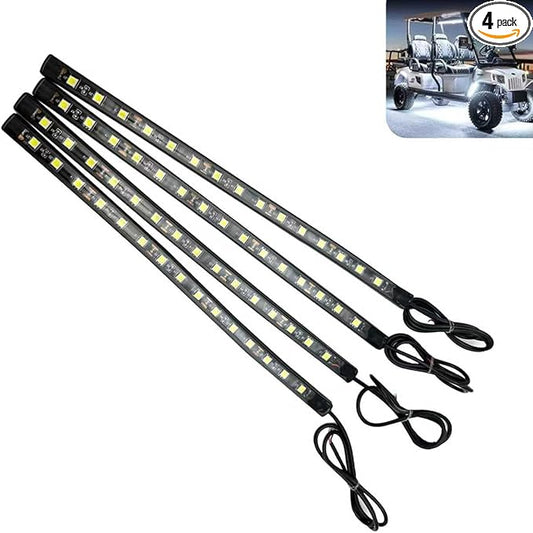 4 PCS Car LED Strip Lights, 5050-15SMD High Brightness Flexible Lamp Strips, IP67 Waterproof 12V DC Bulb with Back-Adhesive, Universal Ambient Lighting for Cars Motorcycles Boats (White)