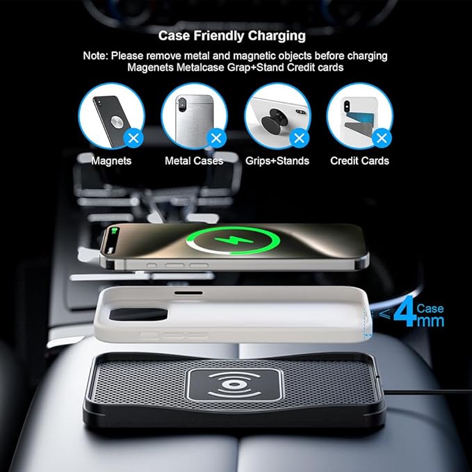 Wireless Car Charger Pad for Toyota Avalon 2000-2022, Type-C/USB 20W Car Wireless Charger Non-Slip Phone Charging Pad Car Accessories,A 30cm Cable Type-C Plug