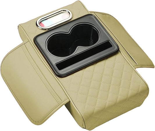 Car Armrest Cushion for Toyota Crown Majesta VI 2009-2015 2016 2017 2018, Car Center Console Cover Armrest Pad with Cup Holder and Tissue Box, Car Accessories,Beige