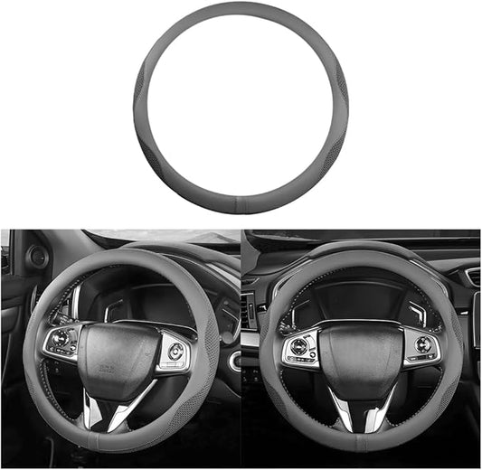 Car Steering Wheel Cover, Microfiber Breathable Ice Silk Leather Steering Wheel Cover Soft Anti-Slip Safety, 15inch Four Season Universal Fits for Most Truck,SUV,Cars (Gray)