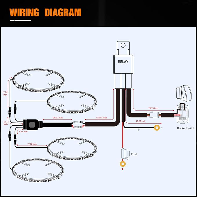 Nilight 4PCS 17inch Double Row LED Wheel Ring Lights Pure White with Wiring Harness Kit Rocker Switch Control Dual Row for Car Van SUV Truck