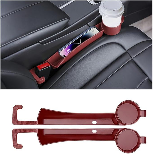 2PCS Car Seat Gap Filler, Soft Carbon Fiber Vehicle Between Seat and Console Organizer with Cup Holder, Prevent Falling Automotive Interior Chair Gap Plug, Universal Fit (Red)