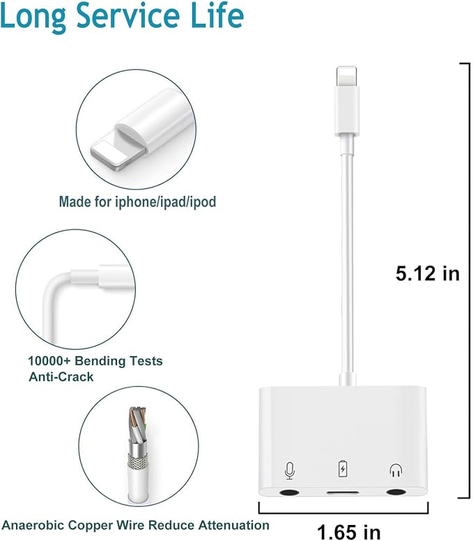 iPhone Microphone Adapter for Live-Streaming Lightening to Microphone & 3.5mm