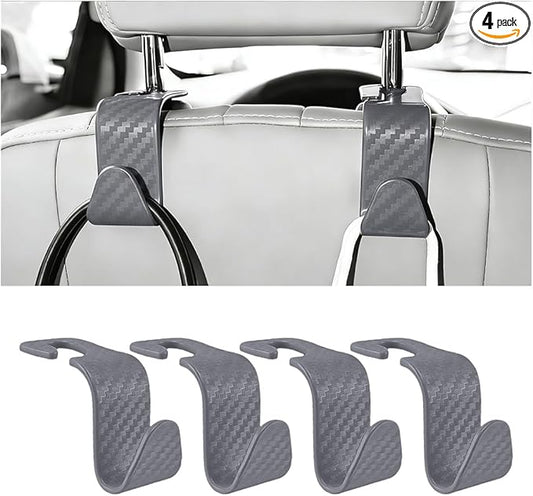 4PCS Car Seat Headrest Hook, Automotive Back Seat Storage Holder Hanger, Vehicle Interior Backseat Organizer Hanging Hook for Purse Handbag Grocery Bags, Universal Fit (Gray)