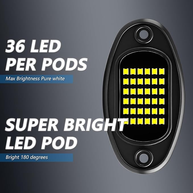 GSRECY Rock Lights Ultra Bright LED Neon Underglow Lights Waterproof for Trucks Pickup SUV UTV ATV RZR Car Boats Motorcycle (White, 16 Pods+ 33ft Wire Harness)