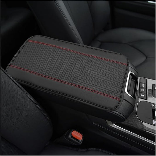 Car Armrest Storage Box Mat, Leather Embossing Auto Center Console Cushion Protective Pad, Anti-Scratch Waterproof Armrest Seat Box Protector for Most Cars Trucks SUVs (Black & Red)
