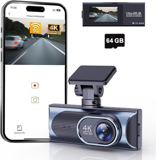 4K Dash Cam Front, WiFi Dash Camera for Cars, Mini Dashcam with Super Night Vision,1.97 Inch Screen, Loop Recording, G-Sensor, WDR, Parking Monitor, 64GB Card Included (4K Mini Dash Cam)