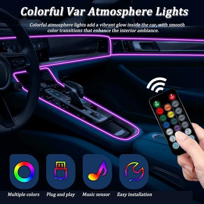 Car LED Strip Light for Peugeot 107 108 RCZ 408 607 807, 6 in 1 Car Ambient Lighting Kits, Interior Interior Light Sync to Music, Auto Decorations Interior Accessories, 8M