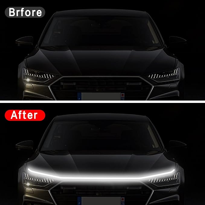 70 Inch Car Hood Light Strip, Dynamic LED DRL Daytime Running Light with Scan Start-up, 12V Flexible Waterproof Exterior Strip for Car, Truck, SUV, White