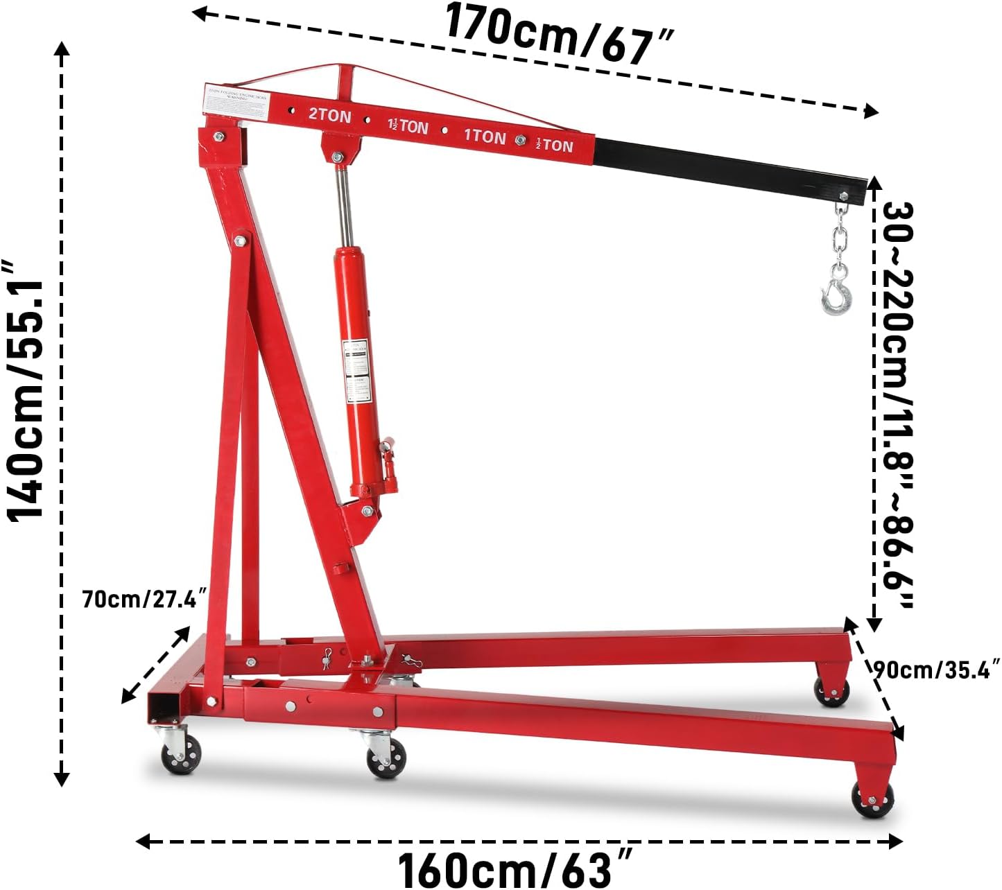 Thicken Engine Hoist 2 TON Folding Motor Hoist Hydraulic Cherry Picker 4000 lbs Shop Cranes Lift, Yellow (2 Ton Engine Crane · Yellow)