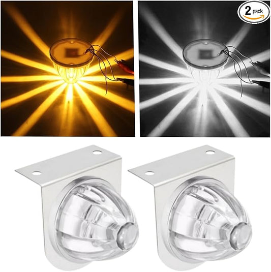 2PCS Dual Revolution LED Watermelon Lights with Bracket, Semi Truck Marker Lights with 3 Color Modes, Super Bright Star Watermelon LED Lights, Universal Underglow Lights for Trucks (White and Amber)