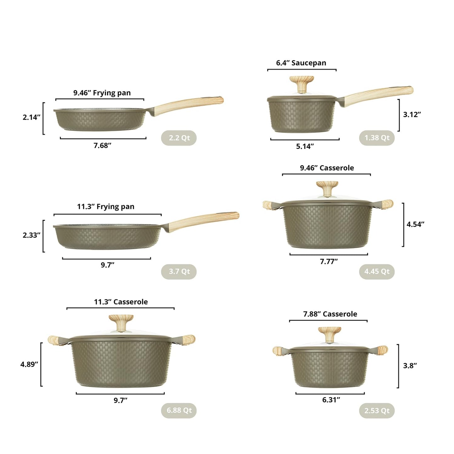 KASANOVA 10Pcs Cookware set, Die-cast Aluminum pots and pans, Nonstick frying pans and casseroles, Induction safe, PFOA-free (Green, 10 pcs)