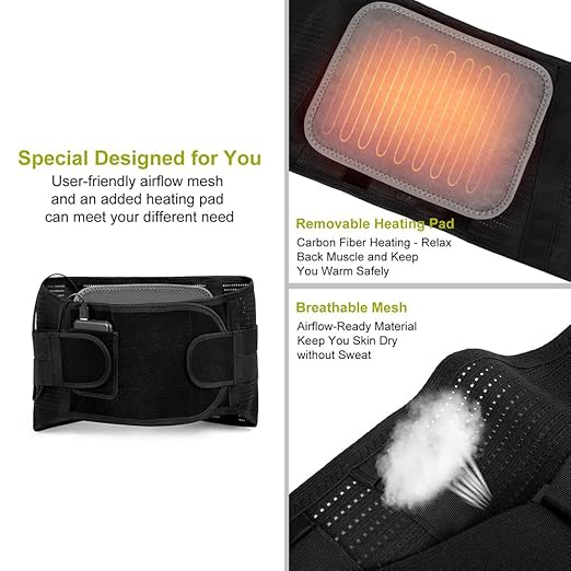 HONGJING Back Support Belt with Heat for Lower Back Pain Relief, Rechargeable Back Bace with 3 Temperature for Herniated Disc, Sciatica, Works for Men or Women (XL)