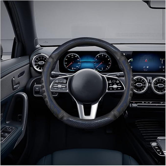 Car Steering Wheel Cover, Anti-Slip Leather Breathable Comfortable Automotive Steering Wheel Cover Protector Decoration for Men and Women, 15 Inch Universal for SUV, Truck, RV（Blue）