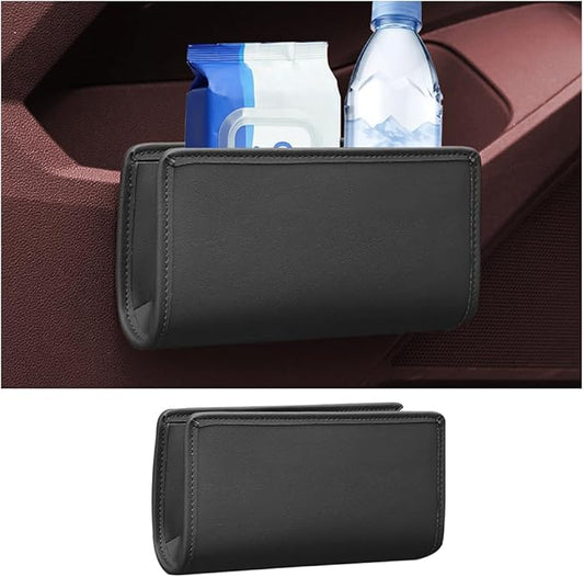 Car Seat Side Storage Pocket, Leather Hanging Foldable Multifunctional Vehicle Front Door Back Organizer Box, Waterproof Auto Interior Organizing Container, Universal fit(Black)