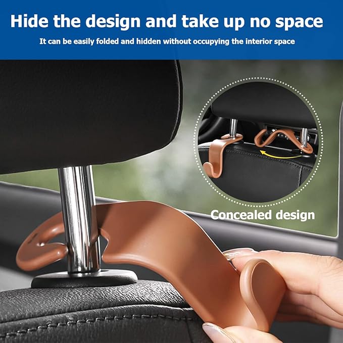 Car Back Seat Headrest Hooks, 4PCS Vehicle Backseat Storage Organizer Hanger, Auto Headrest Hidden Hook Universal for Handbag Purse Backpacks Bags and Groceries (Light Pink)