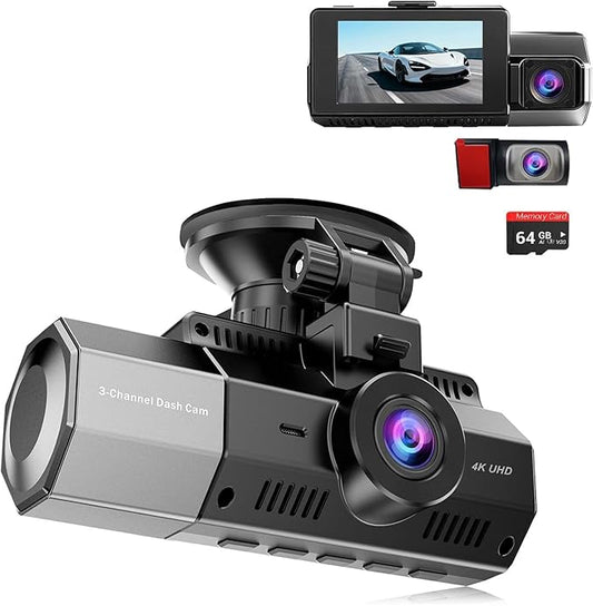 4K+2.5K+2.5K Dash Cam, STARVIS 2 Sensor, Dash Camera 3-Channel, Free 64GB Card, Dashcam with 5G WiFi GPS, G-Sensor,Loop Recording, HDR, 24H Parking Monitor, Time-Lapse Recording, 256GB Max
