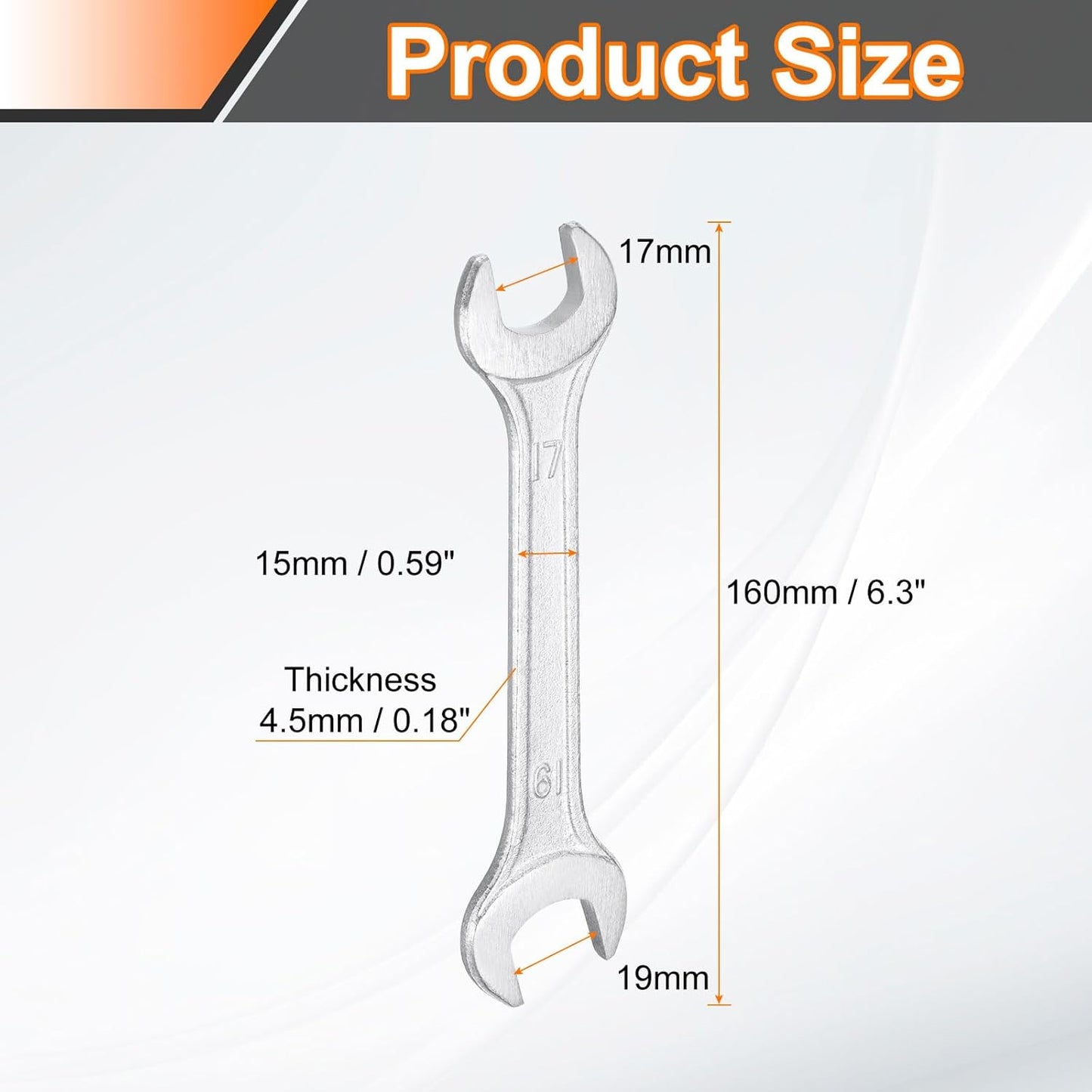 HARFINGTON 2pcs Double Open End Wrench 17mm x 19mm Metric 15 Degree Offset Angle Small Flat Head Wrench Galvanizing Open Ended Spanner for Automotive Repair Furniture Assembly