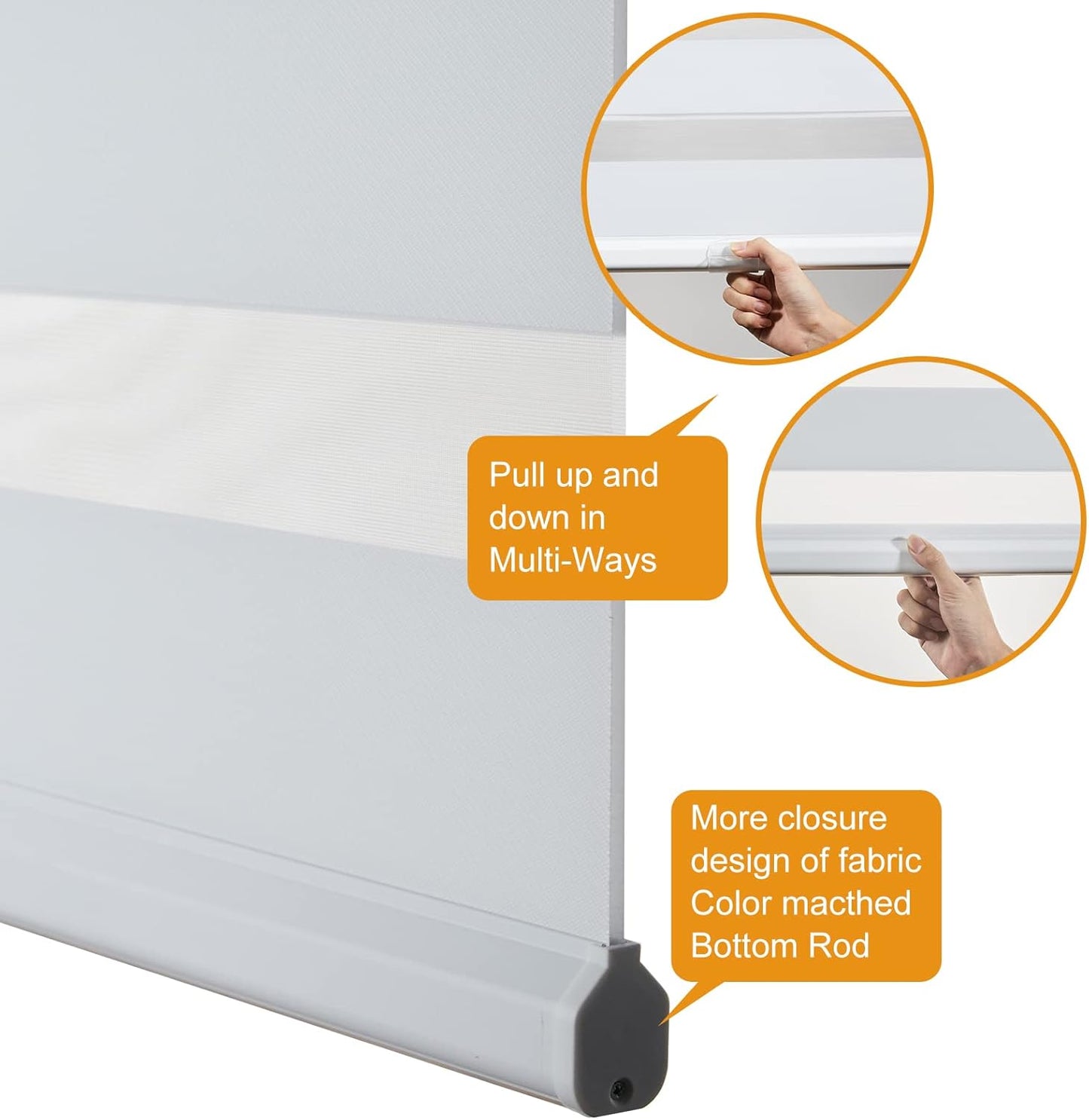 Persilux Cordless Zebra Blinds for Windows (59" W X 47" H, White) Free-Stop Dual Layer Roller Windows Shades for Day and Night, Light Filtering Sheer Shades for Home, Bedroom, Easy to Install