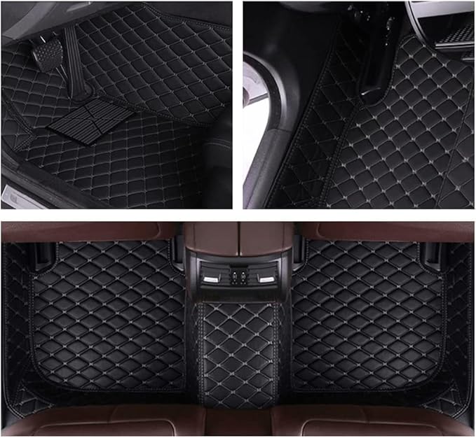 MELKEN Custom Fit Leather Car Floor Mats for 95% of Cars Full Coverage Floor Liners Car Mats (Black Yellow)
