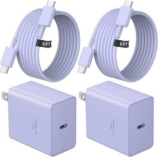 45W Type C Charger, USB C Chargers 2-Pack iPhone 15 16 Charger 6FT with iPhone 16/16 Plus/16 Pro Max/iPhone 15/iPad Pro/AirPods/Galaxy S25 S24 S23 S22 S21,Android Chargers(Purple)