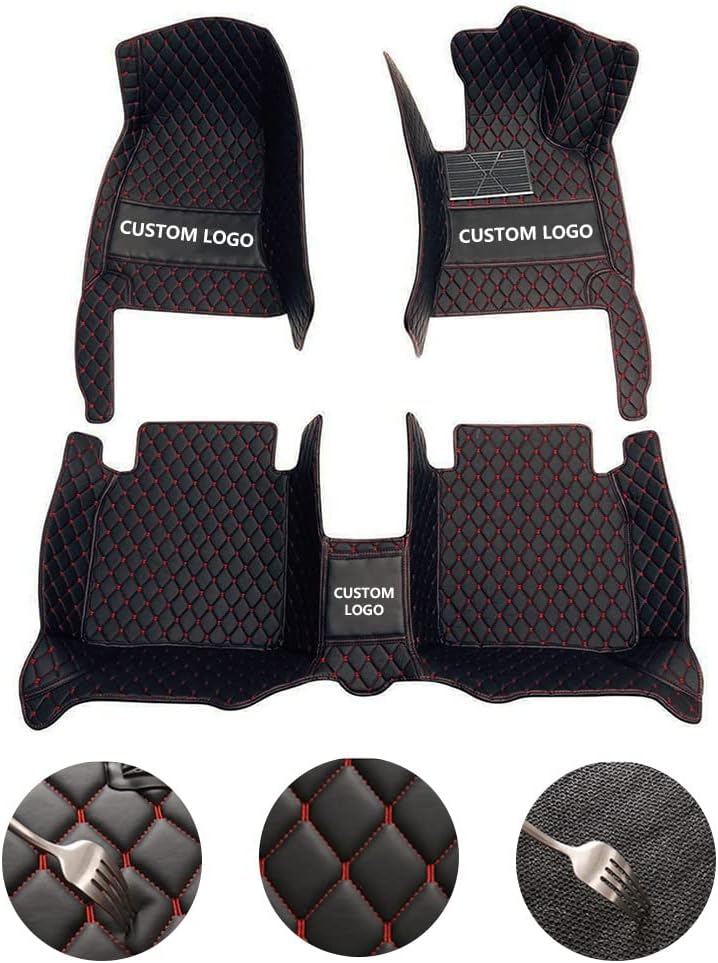 Custom All-Weather Protection Leather Car Floor Mats for Cars Sedan SUV Sports Car Waterproof Floor Mat (Black Gold)