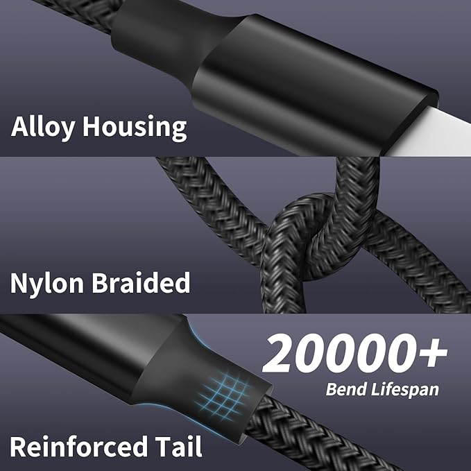 MPATIBY Dual Type-C 4 in 1 Multi Charging Cable for Multiple Devices with 2 USB-C/Lightning/Micro Port, USB Cable iPhone Charger Cord, Travel Charger for iPhone17-8, Android iPad and More- 3Packs 5FT