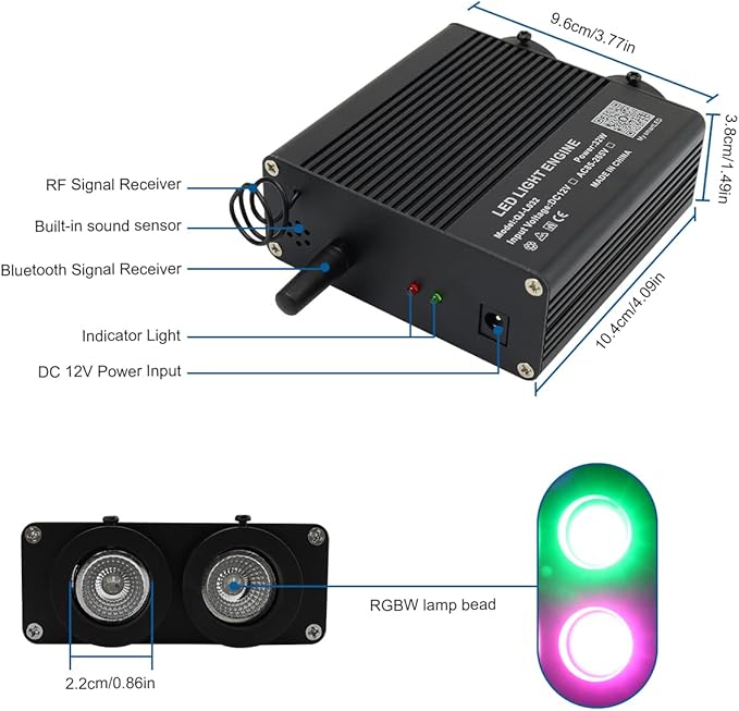 New AKEPO 32W Dual-Head RGBW APP Control Different Color Fiber Optic Lights, 750pcs of Mixed Optical Fibers in 9.8ft+Music Activated Fiber Optic Star Ceiling Light Kit for Truck Headliner Star/Home
