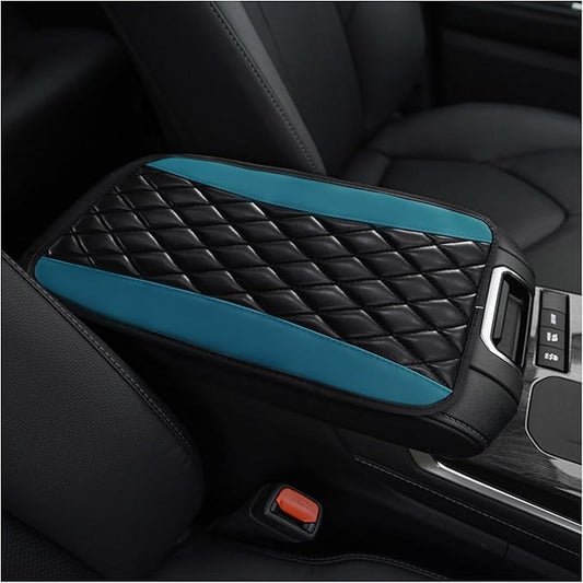 Car Center Console Cushion Pad, PU Leather Waterproof Auto Armrest Box Cover Protector, Comfortable Armrest Seat Box Cover Mat, Universal Car Accessories for SUV Truck (Black Green)
