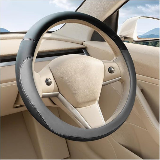 Car Steering Wheel Cover, 15 Inch Leather Anti-Slip Breathable Vehicle Steering Wheel Protecter with Comfortable Feel, Automotive Interior Accessories, Universal for SUV Sedan Truck (Gray)