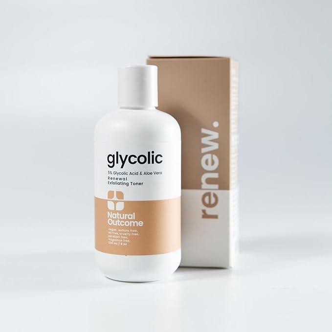 Natural Outcome Glycolic Acid Toner 5% for Face | Gentle Exfoliating Toner - with Aloe Vera & Quinoa Extract | Advance Anti-Aging Toning Solution Rejuvenates Skin & Minimizes Pore Appearance | 8 oz