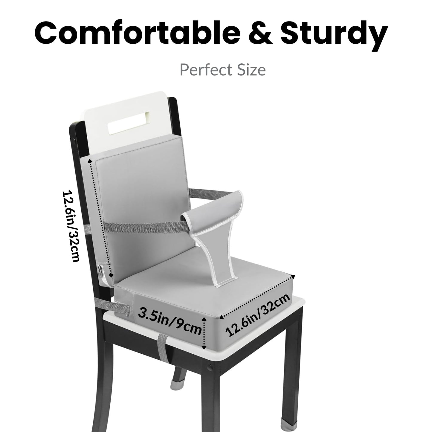 PandaEar Toddler Booster Seat for Dining Table, Portable Increasing Booster Cushion with Backrest & Adjustable Seat Belt for Kids Children, Non-Slip Bottom (Grey)