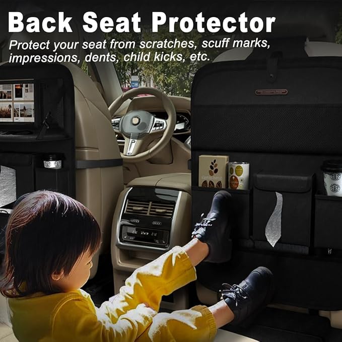XDV Car Seat Organizers,Multi-functional Back Seat Protectors, Storage Pouches, and Tray Holders (for Cars, Kids, Seat Back and Rear Seats) (Plain Black, 2 Pcs)