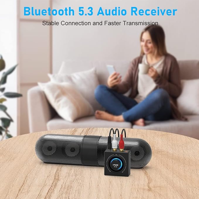YMOO B06T3 Bluetooth 5.3 Receiver, 100ft RCA Bluetooth Audio Adapter