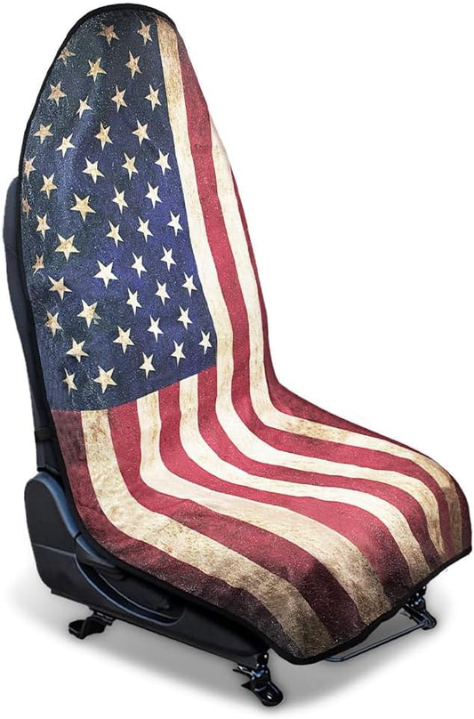 Car Towel Seat Cover, American Flag Performance Microfiber Washable Non Slip Vehicle Front Seat Covers, Sweatproof Automotive Interior Chair Protectors, Universal Fit