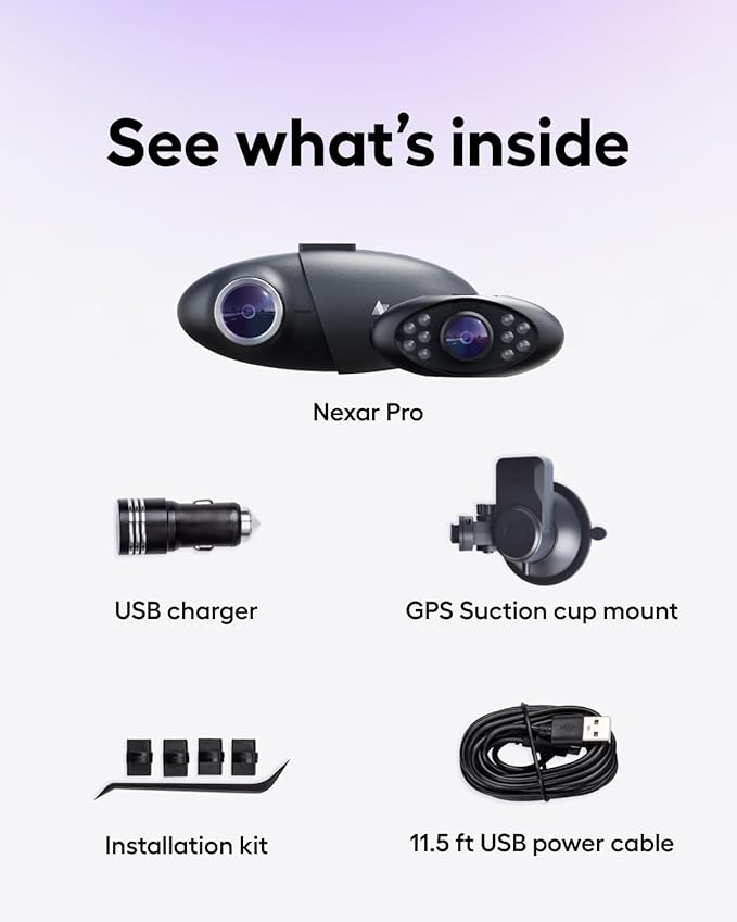 Nexar Pro Dash Camera for Cars | Compact Dash Cam Front and Inside View with Night Vision & 24/7 Parking Mode | Full HD Dashboard Camera with WiFi Wide Angle Views (128 GB)