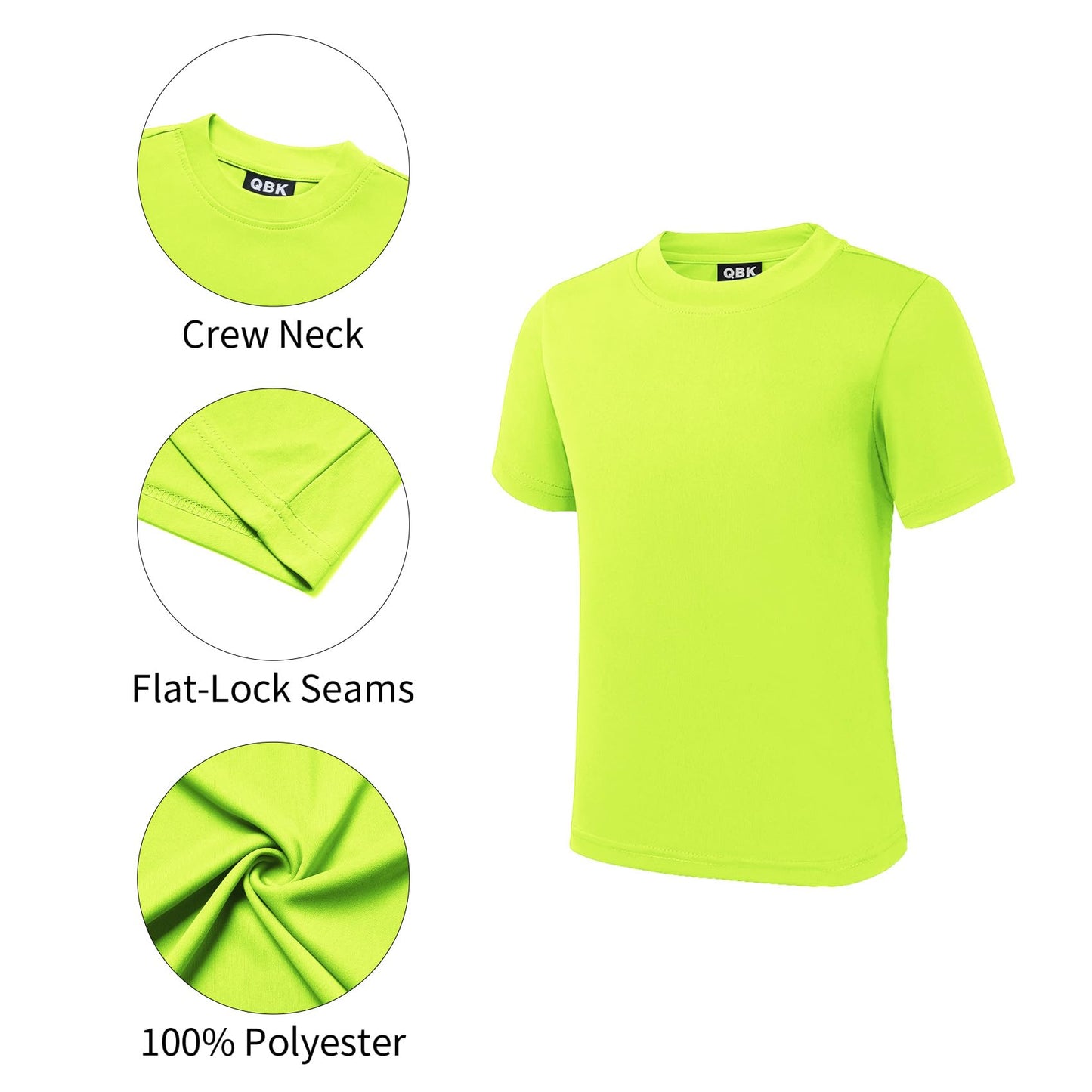 QBK 2T to Youth Neon Shirt Kids UPF 50+ Dry Fit Athletic Short Sleeve Rash Guard T Shirts for Boys Girls Sports Undershirt (Yellow L)