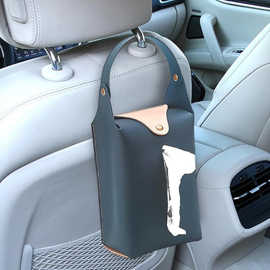 Car Tissue Holder, Large Car Headrest Hanging Tissue Box Cover, PU Leather Auto Napkin Holder, Universal Vehicle Backseat Paper Organizer for Cars Sun Visor (Blue)