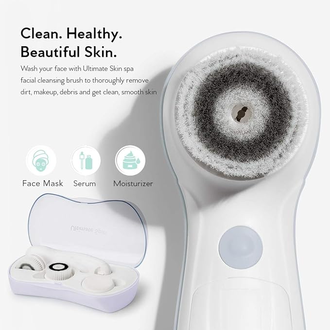 My Life My Shop Ultimate Spin Facial Cleansing Brush (Pink) Ultimate Skin Spa with 3 Interchangeable Face Brushes-Daily Cleansing, Exfoliating Brush, Silicone Brush&Protective Case