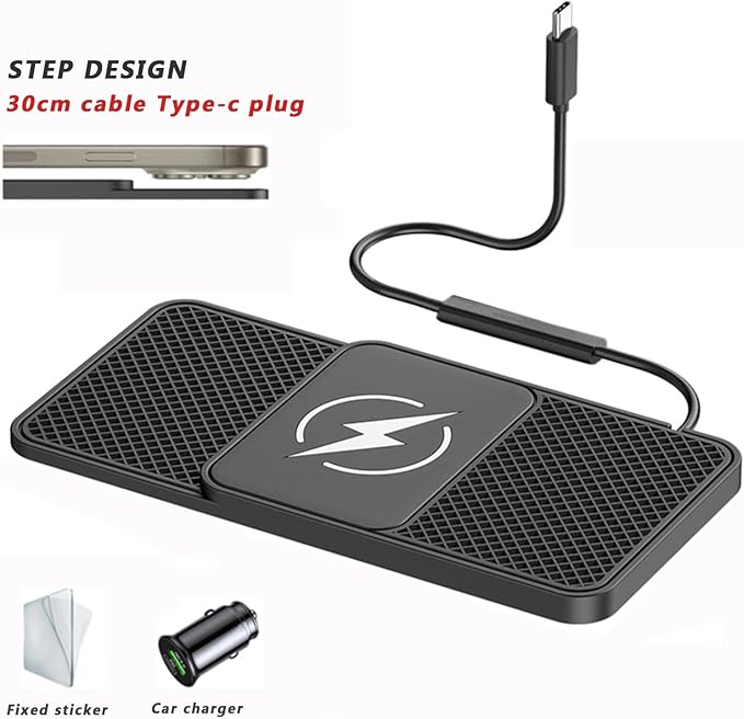 Wireless Car Charger for Ford Mustang 2000–2025, 15w Fast Phone Chargers Charging Pad Non-Slip Essential Electronic Devices for Long-Distance Travel,normal-30cm Cable USB Plug