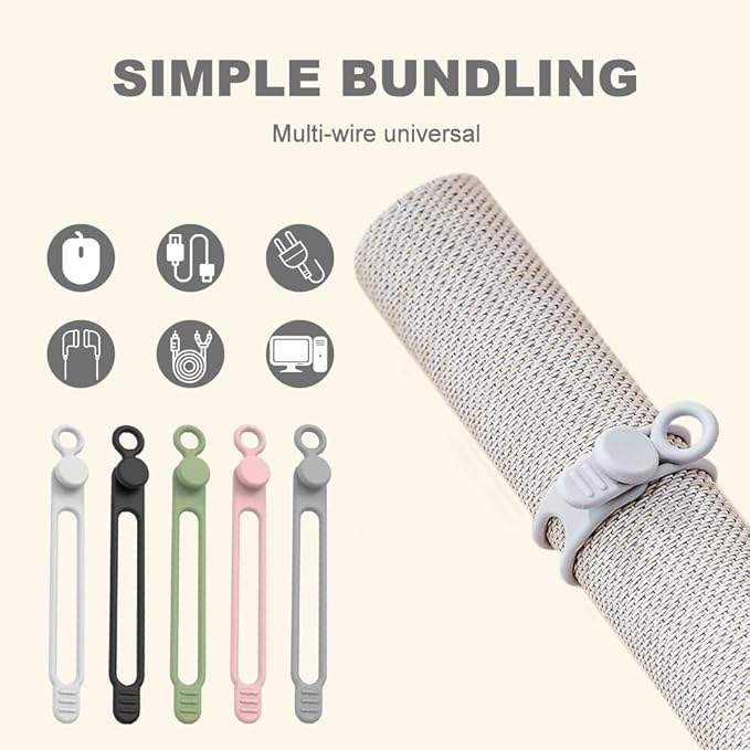 20pcs Data Cable Organizer, 2025 New Silicone Cable Ties Cable Management Organizer, 106mm Reusable Cord Organizers, Colorful Wire Organizers for Cords (20)
