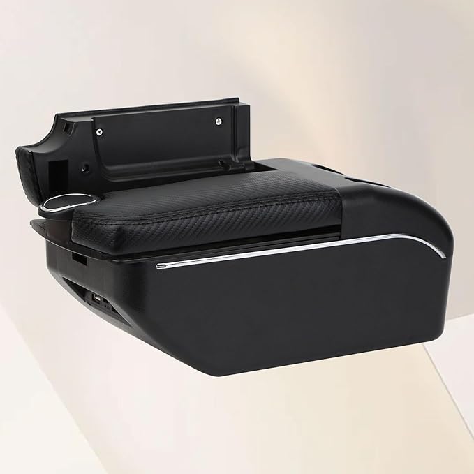 AULPHIKE Compatible with Ford Fiesta Armrest 3 2011-2018 Car Center Console Organizer Armrests Double Door Storage with USB Ports（Carbon Fiber Style）