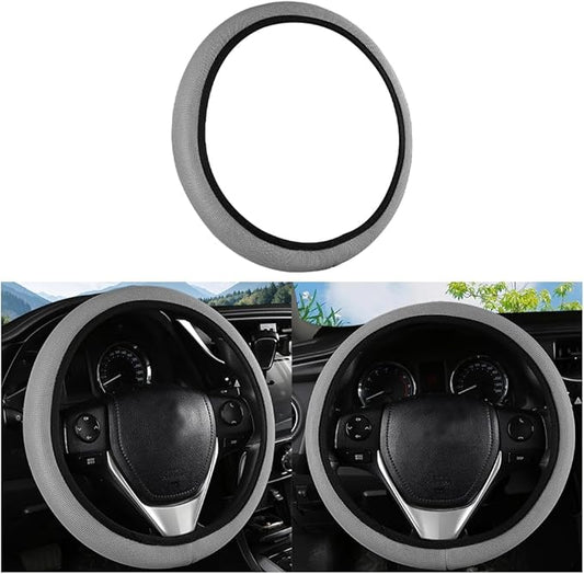Car Steering Wheel Cover, Ice Silk Elastic Anti Slip Vehicle Protector, Breathable Easy Carry Automotive Interior Protective Wrap Accessories, Universal for SUV, Sedan, Truck (Gray)