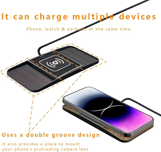 Wireless Charging Pad for Car for Ford F-150 Lightning 2022-2025, DIY Trim-to-Fit Slim Non Slip Fast Charger Car Wireless Charging Pad 30CM Cable,B 30cm USB Plug Cable
